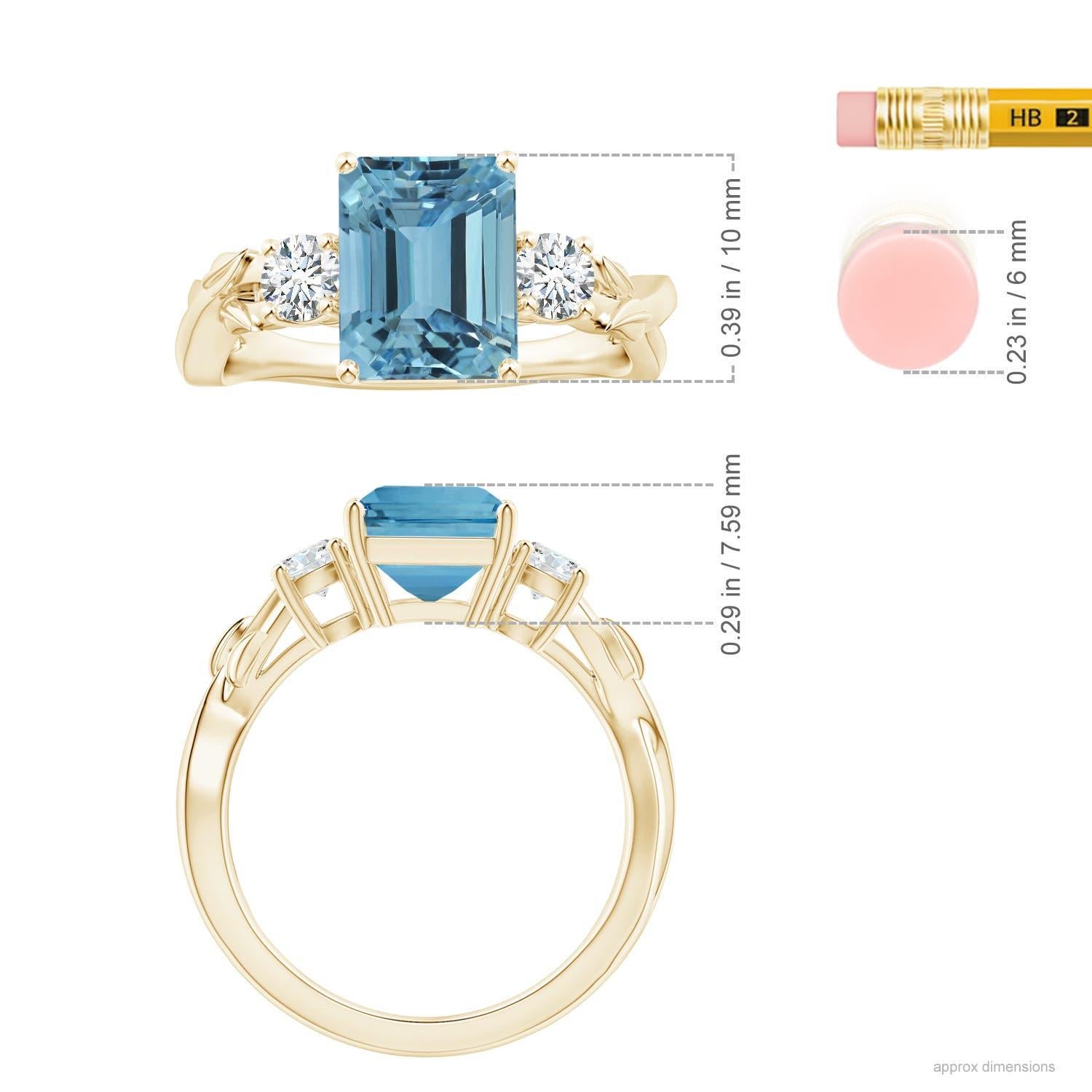 For Sale:  ANGARA GIA Certified Emerald-Cut Aquamarine 3-Stone Diamond Ring in Yellow Gold 5