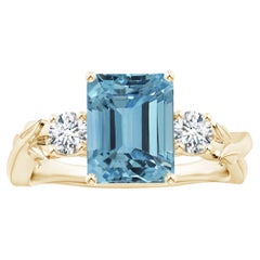 ANGARA GIA Certified Emerald-Cut Aquamarine 3-Stone Diamond Ring in Yellow Gold