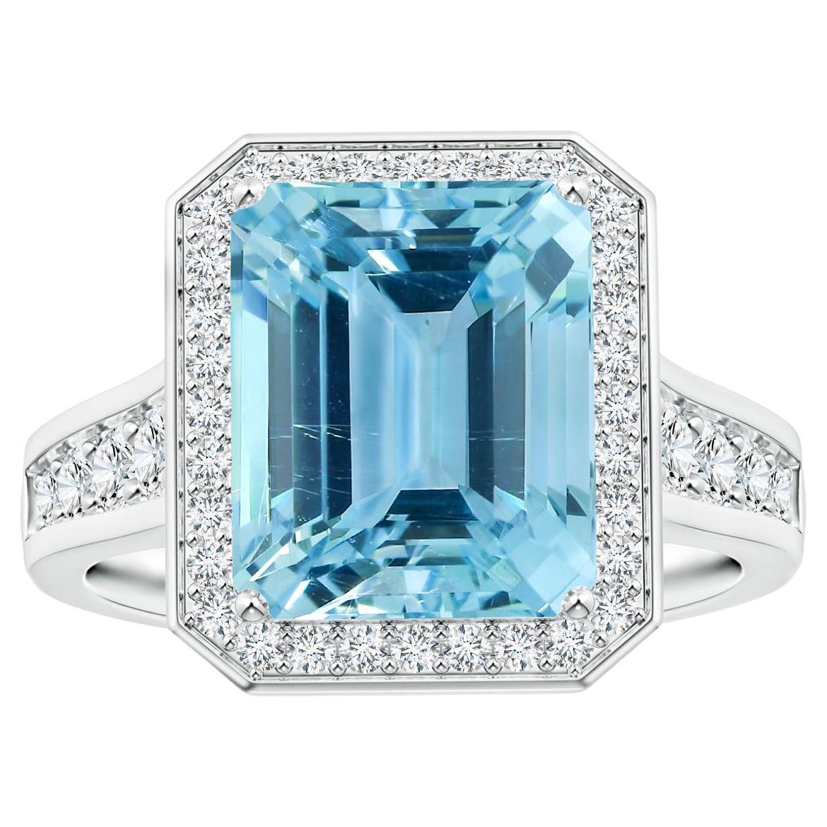 For Sale:  ANGARA GIA Certified 4.71ct Aquamarine Halo Ring in Platinum with Diamonds