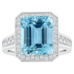 ANGARA GIA Certified 4.71ct Aquamarine Halo Ring in Platinum with Diamonds
