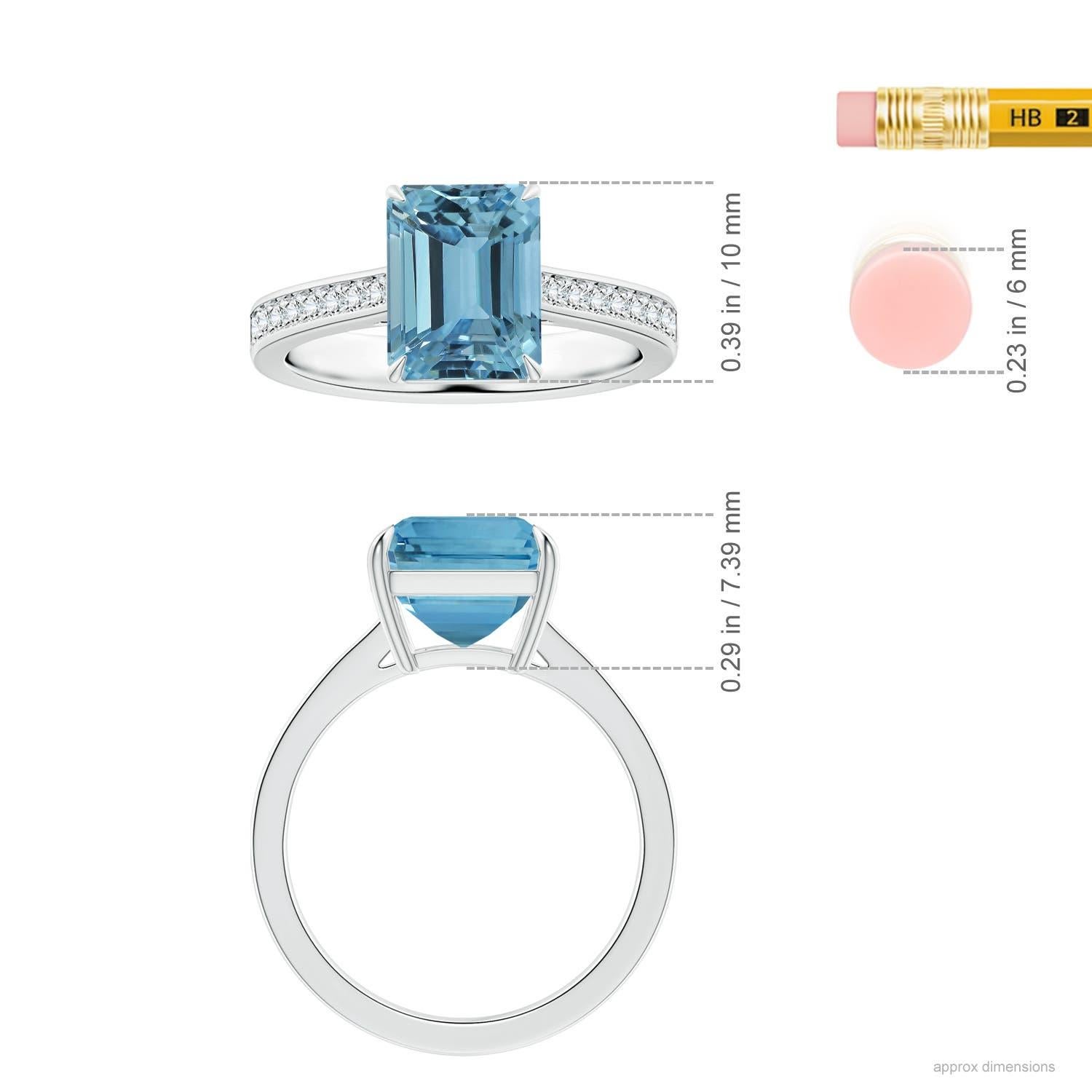 For Sale:  ANGARA GIA Certified Emerald-Cut Aquamarine Ring in Platinum with Diamond Shank 5