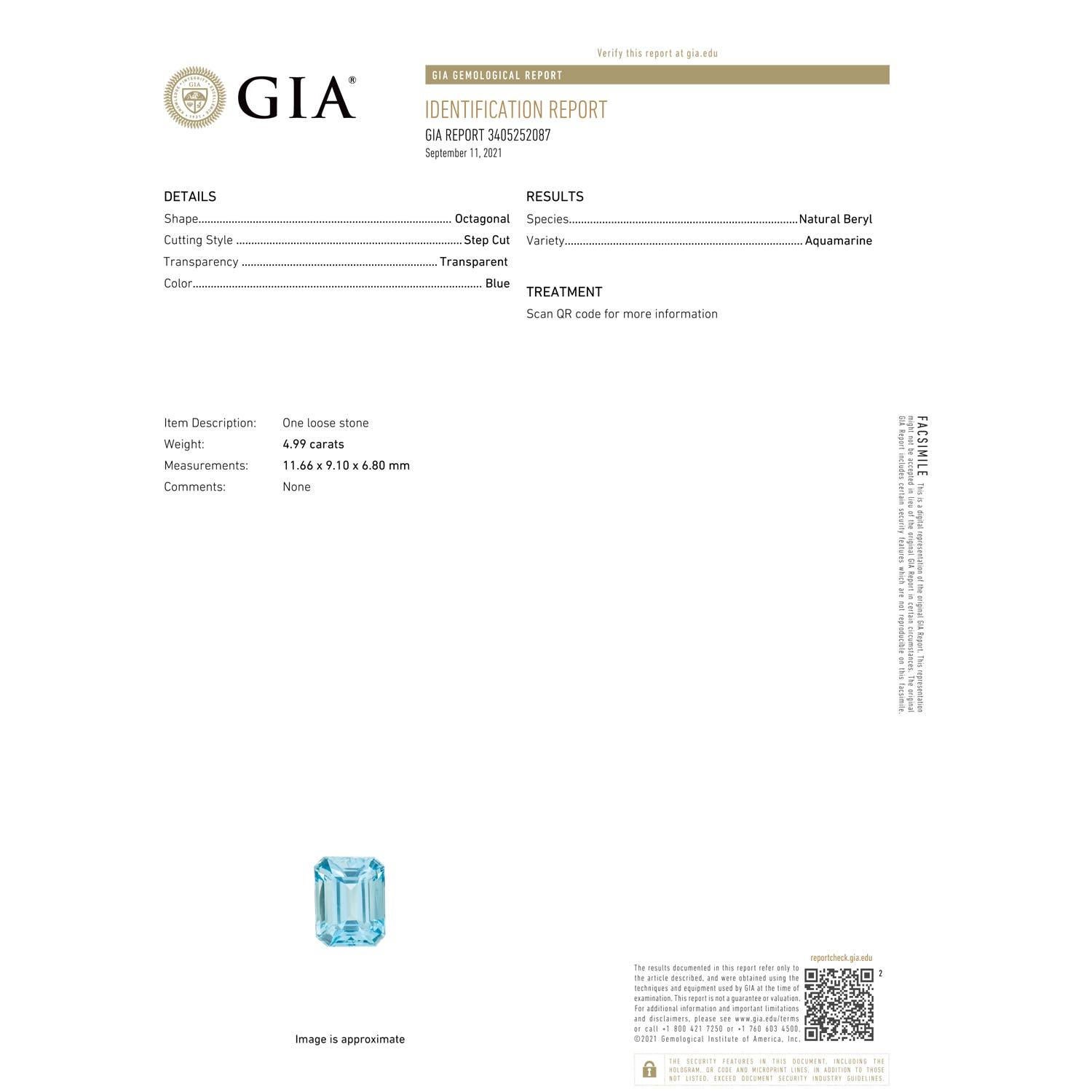 En vente :  ANGARA Bague aigue-marine taille émeraude 5,04 carats certifiée GIA en platine avec diamants 7
