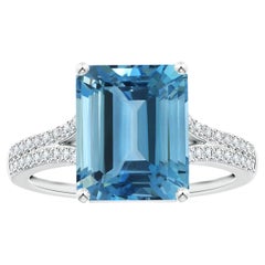 ANGARA GIA Certified 5.04ctEmerald-Cut Aquamarine Ring in Platinum with Diamond