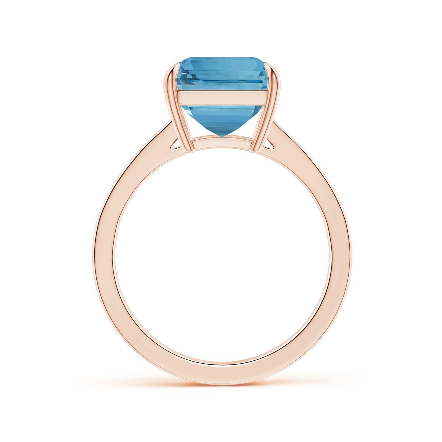 Angara Gia Certified Emerald-Cut Aquamarine Ring in Rose Gold with Diamond Shank 2