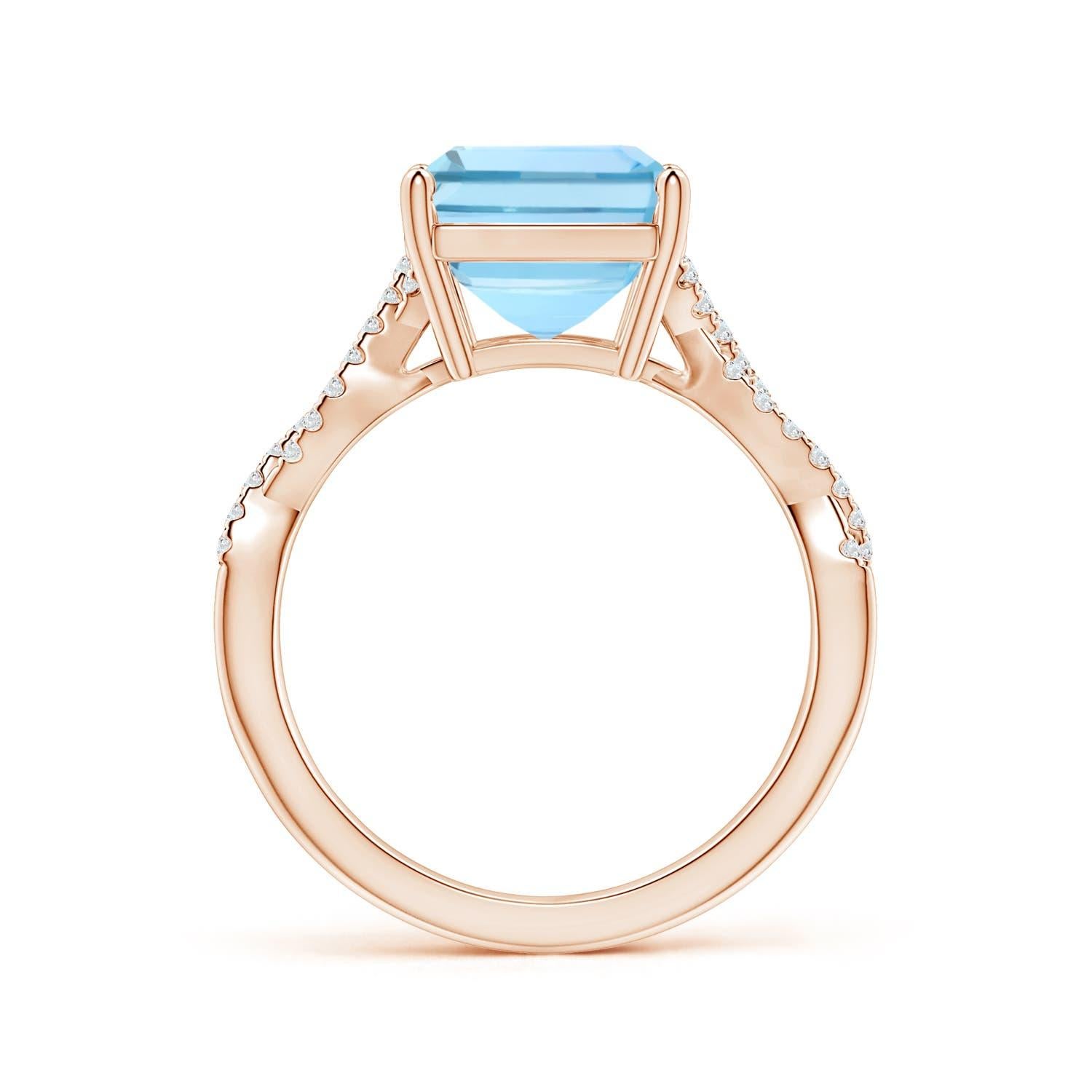GIA Certified Emerald-Cut Aquamarine Ring in 14K Rose Gold with Diamond Shank 2