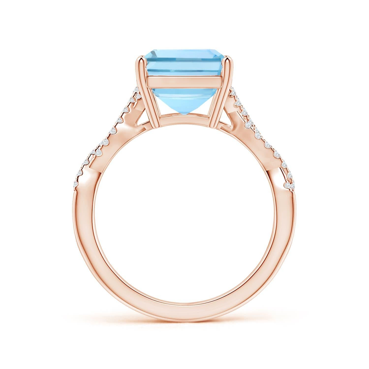 Angara GIA Certified Emerald-Cut Aquamarine Ring in Rose Gold with Diamond Shank 2