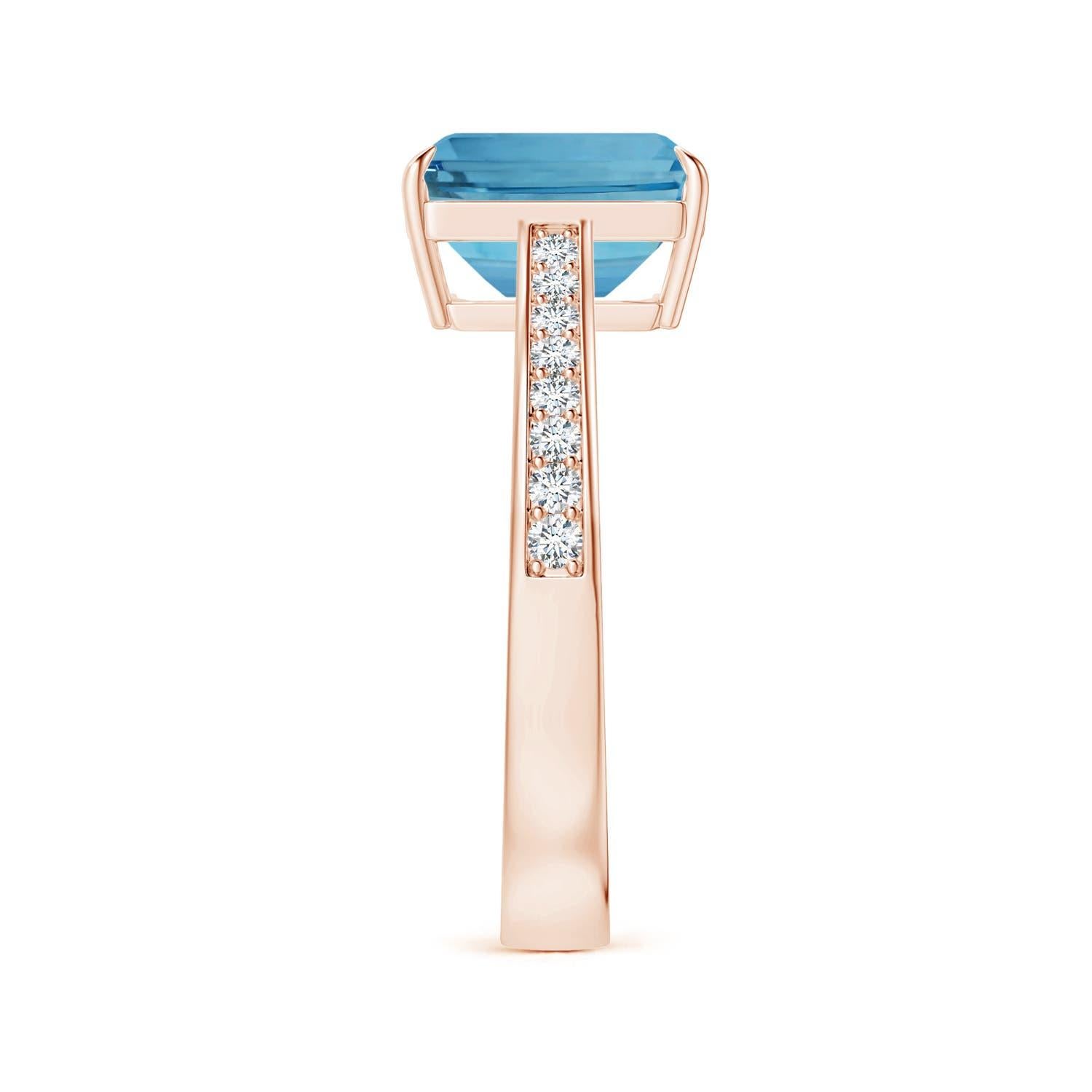 For Sale:  Angara Gia Certified Emerald-Cut Aquamarine Ring in Rose Gold with Diamond Shank 4