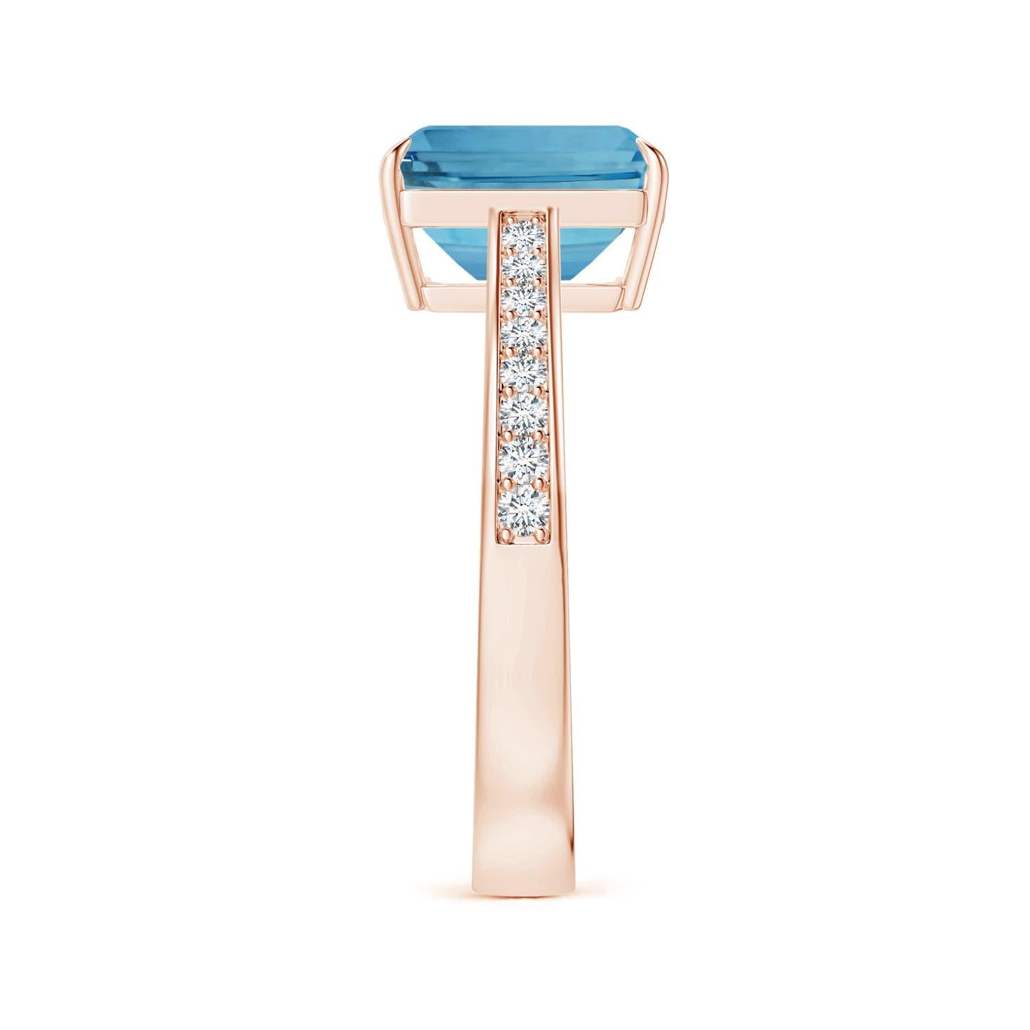 Angara Gia Certified Emerald-Cut Aquamarine Ring in Rose Gold with Diamond Shank 4