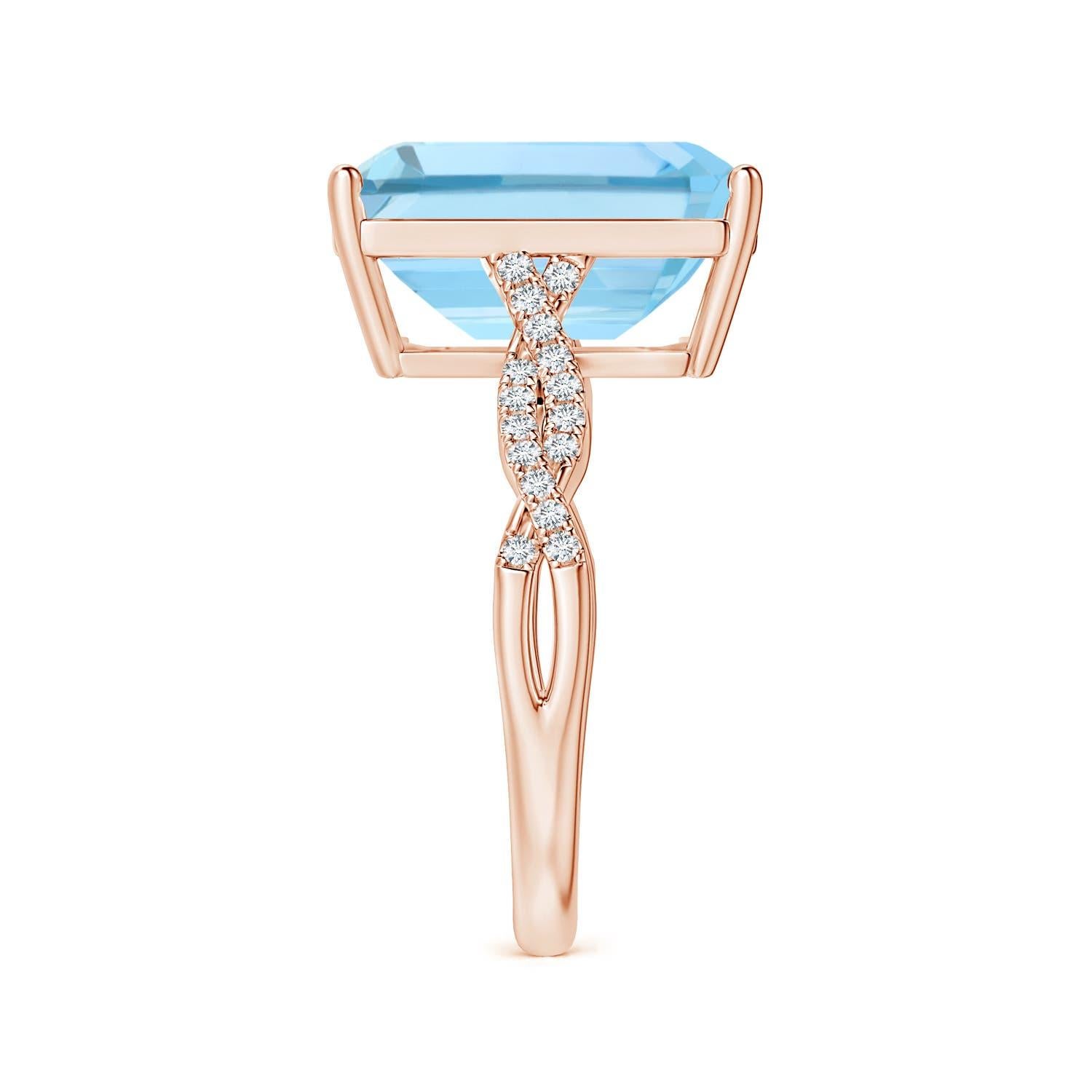 Angara GIA Certified Emerald-Cut Aquamarine Ring in Rose Gold with Diamond Shank 4