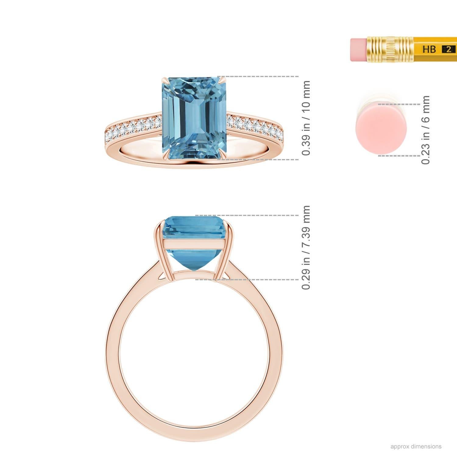 Angara Gia Certified Emerald-Cut Aquamarine Ring in Rose Gold with Diamond Shank 5