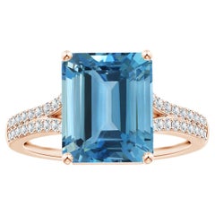 ANGARA GIA Certified 5.04ct Aquamarine Ring in 14K Rose Gold with Diamonds
