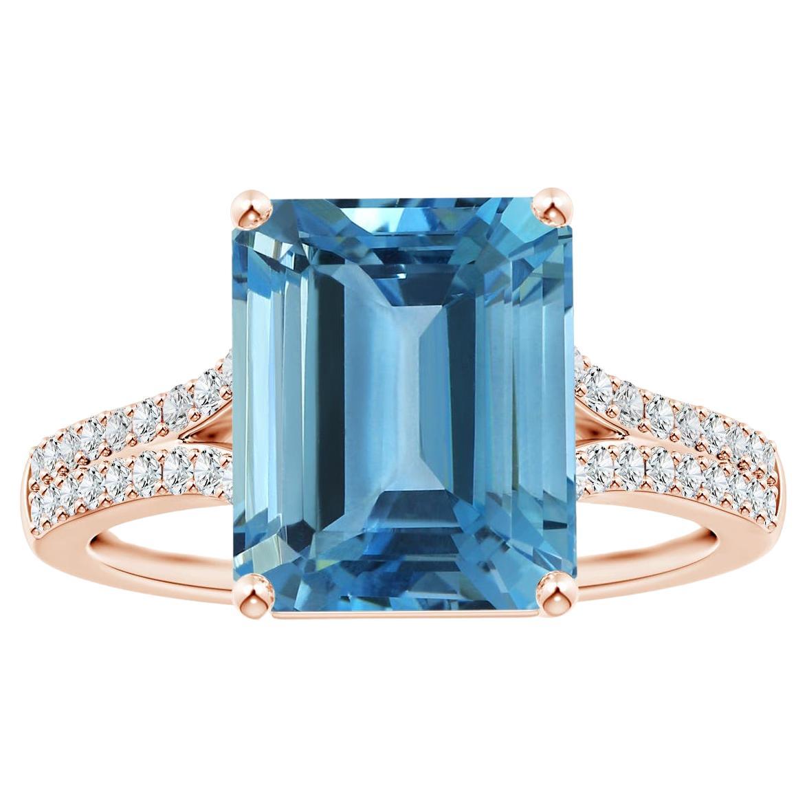 ANGARA GIA Certified 5.04ct Aquamarine Ring in 18K Rose Gold with Diamond