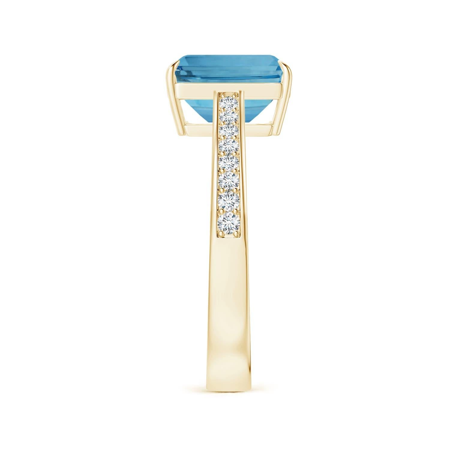 ANGARA GIA Certified Emerald-Cut Aquamarine Ring in Yellow Gold with Diamonds 4