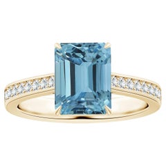 ANGARA GIA Certified Emerald-Cut Aquamarine Ring in Yellow Gold with Diamonds