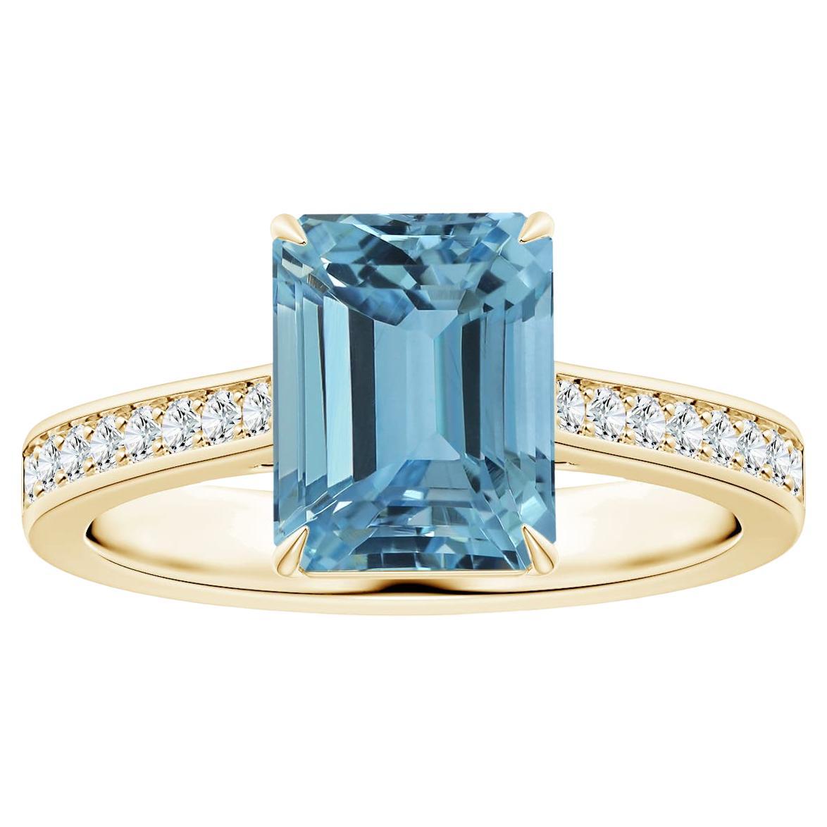 For Sale:  ANGARA GIA Certified Emerald-Cut Aquamarine Ring in Yellow Gold with Diamonds