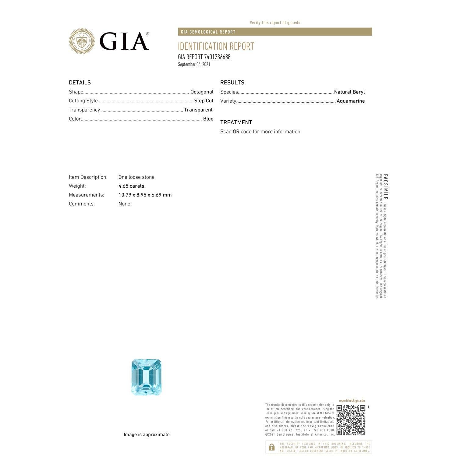 For Sale:  ANGARA GIA Certified Emerald-Cut 4.71ct Aquamarine Ring in 14K Rose Gold  7