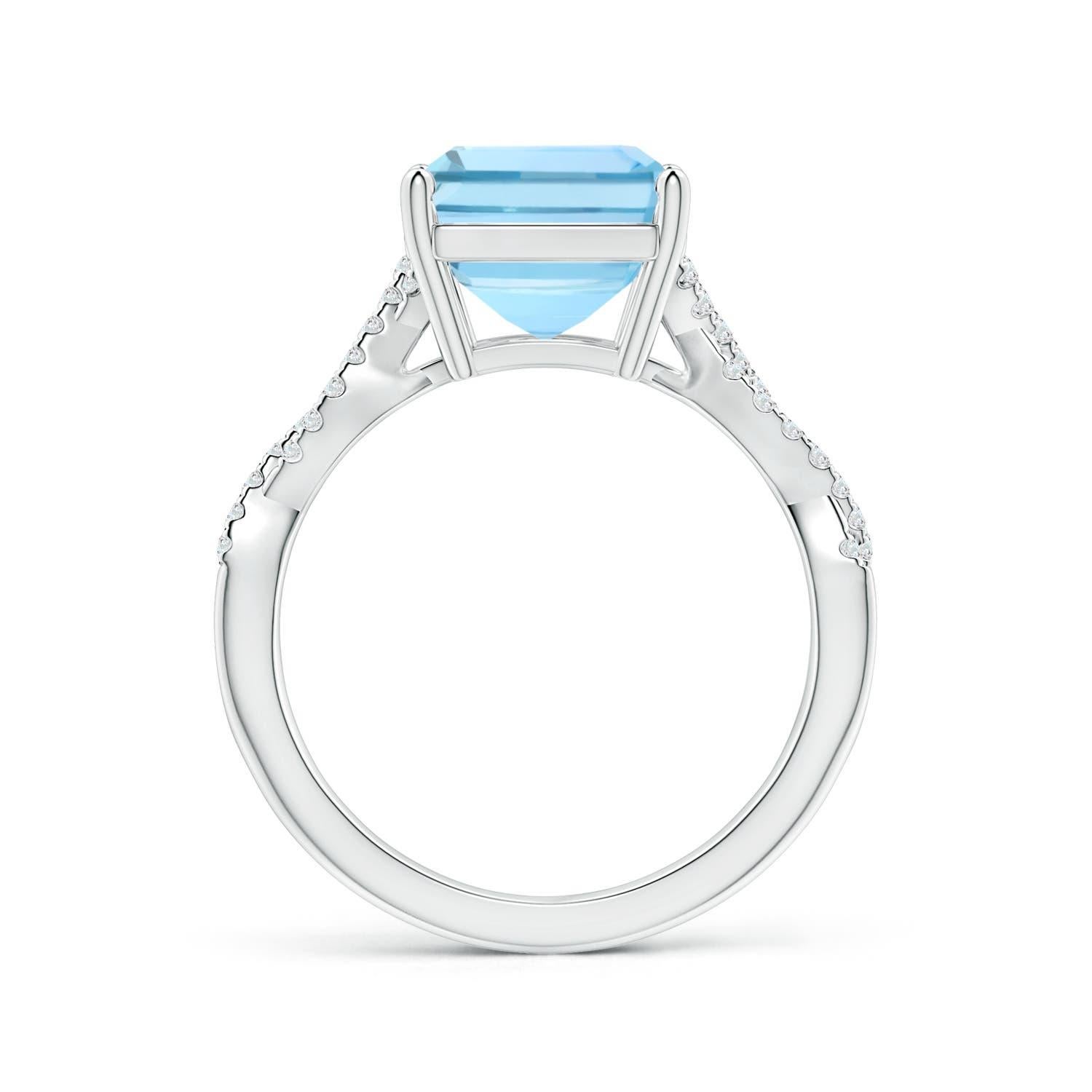 For Sale:  Angara GIA Certified Emerald-Cut Aquamarine White Gold Ring with Diamond Shank 2