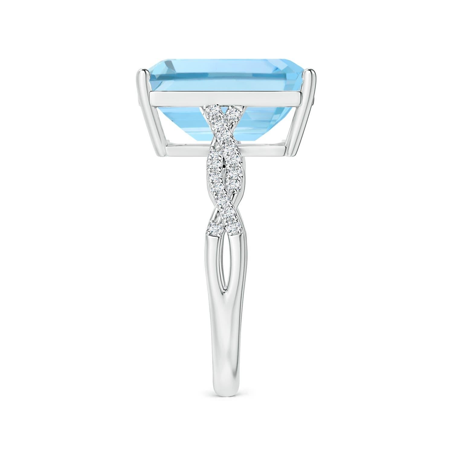 GIA Certified Emerald-Cut Aquamarine 14K White Gold Ring with Diamond Shank 4