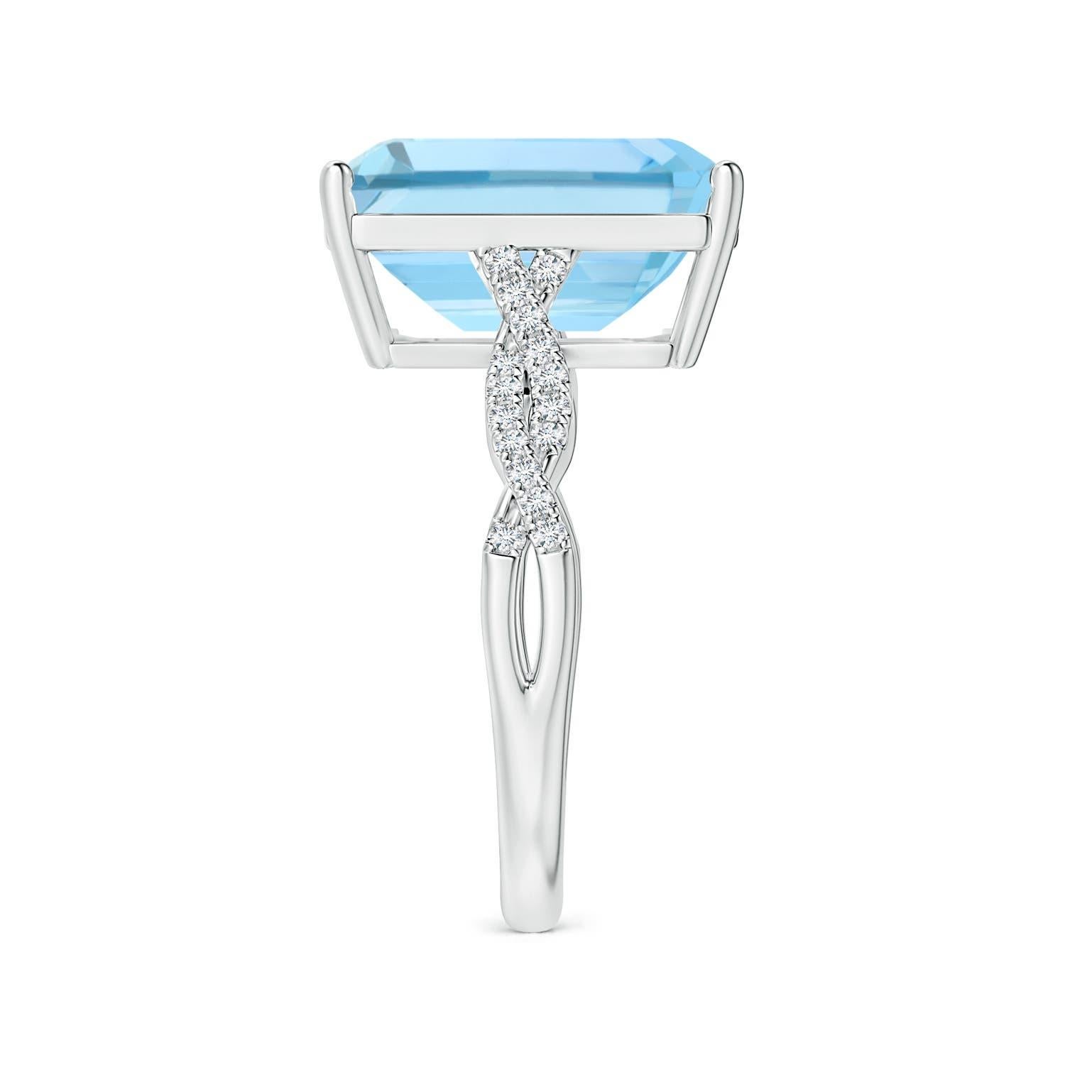 For Sale:  Angara Gia Certified Emerald-Cut Aquamarine White Gold Ring with Diamond Shank 4