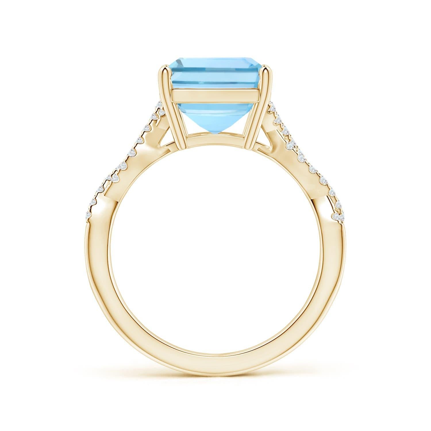 GIA-zertifizierter Aquamarinring aus 14 Karat Gelbgold mit Smaragdschliff und Diamantschnalle () 2