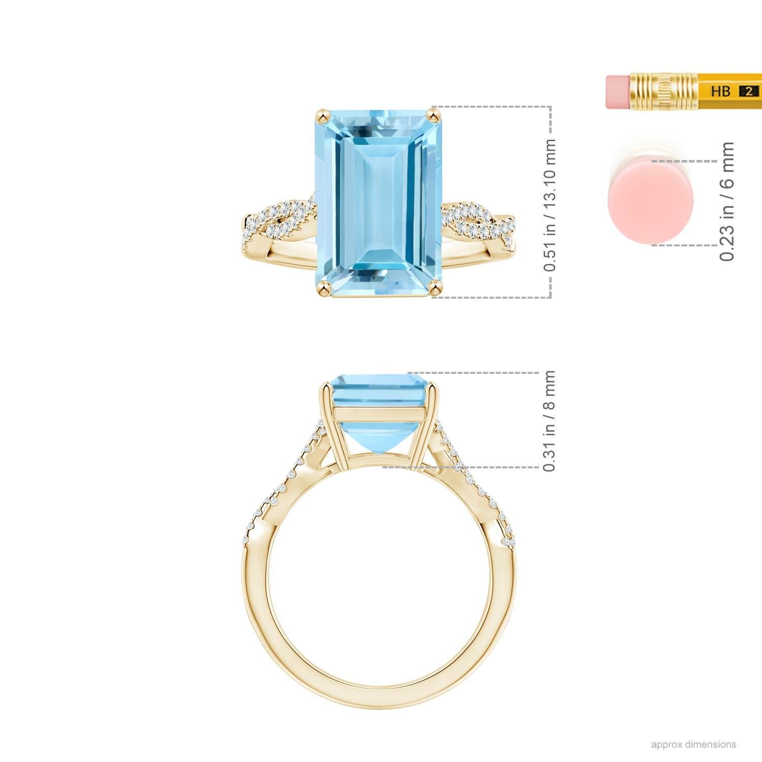 For Sale:  Angara GIA Certified Emerald-Cut Aquamarine Yellow Gold Ring with Diamond Shank 5