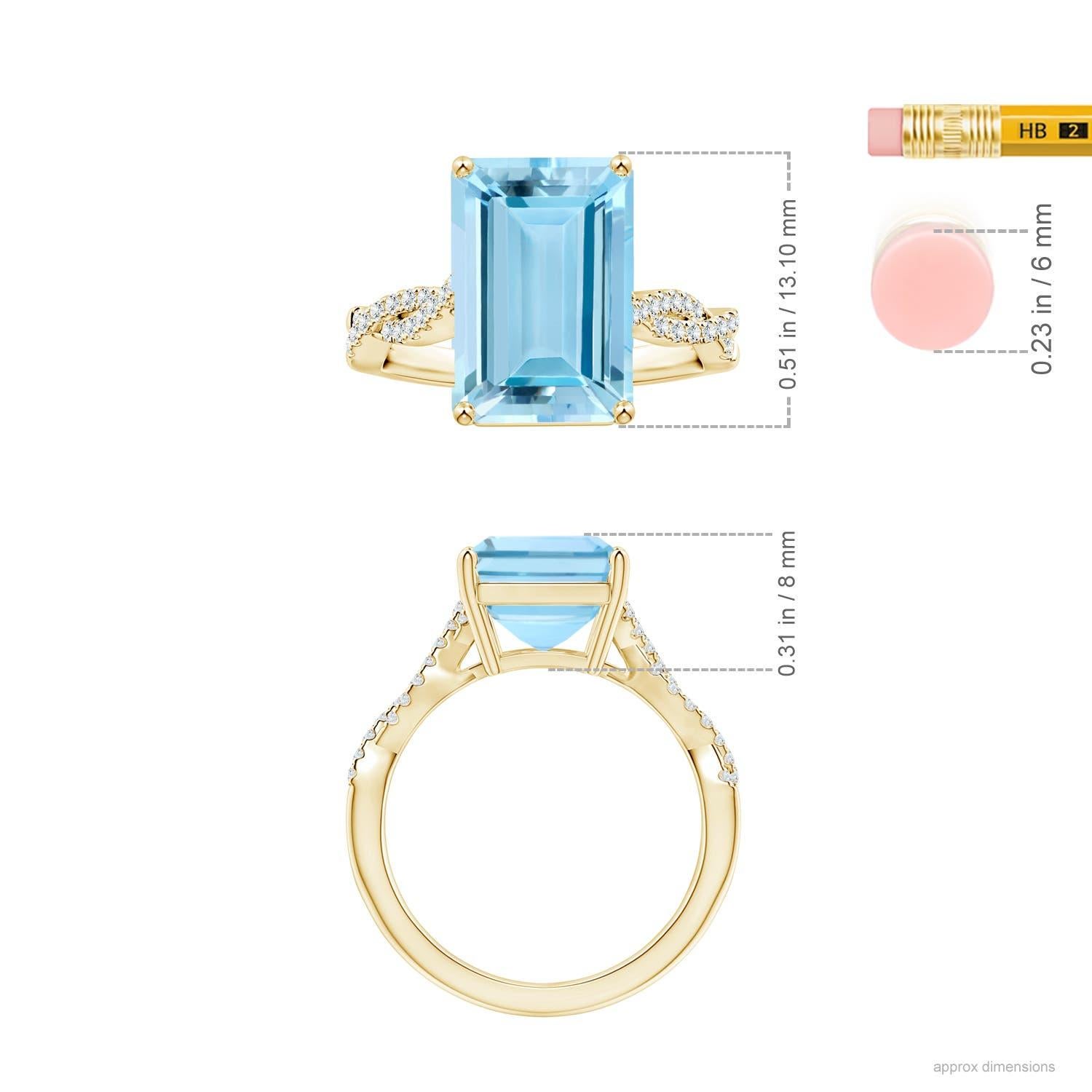 Im Angebot: Angara Gelbgoldring mit GIA-zertifiziertem Aquamarin im Smaragdschliff und Diamantschnalle () 5