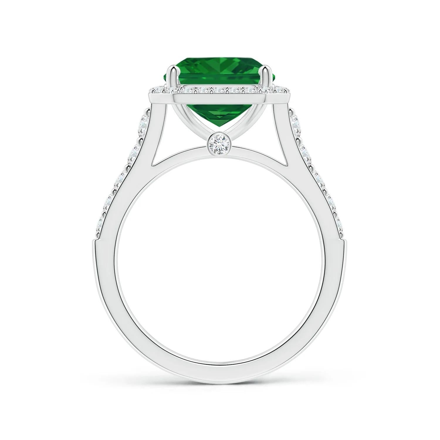 Angara Gia Certified Emerald-Cut Emerald Ring in Platinum with Diamond Halo 2