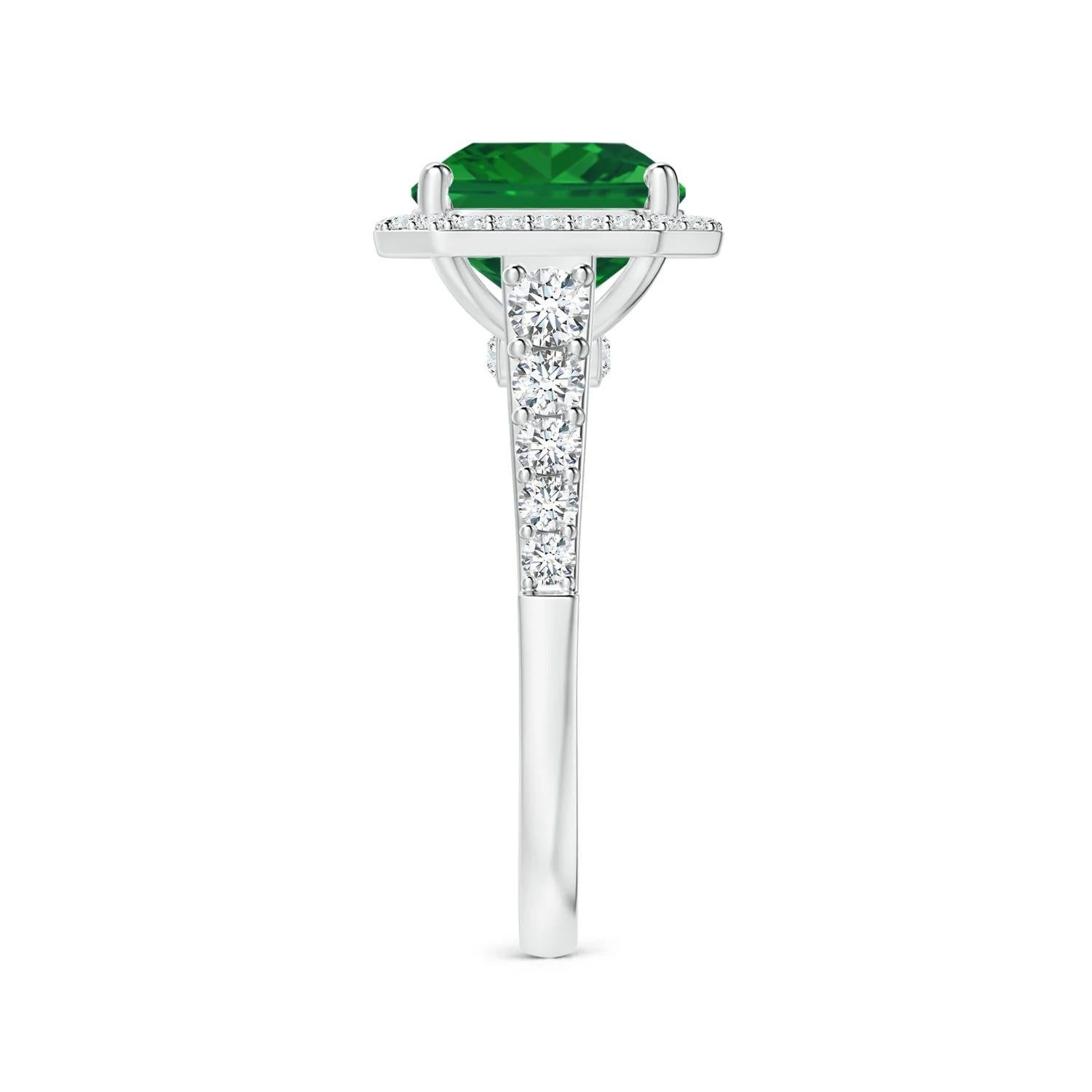 Angara Gia Certified Emerald-Cut Emerald Ring in Platinum with Diamond Halo 4