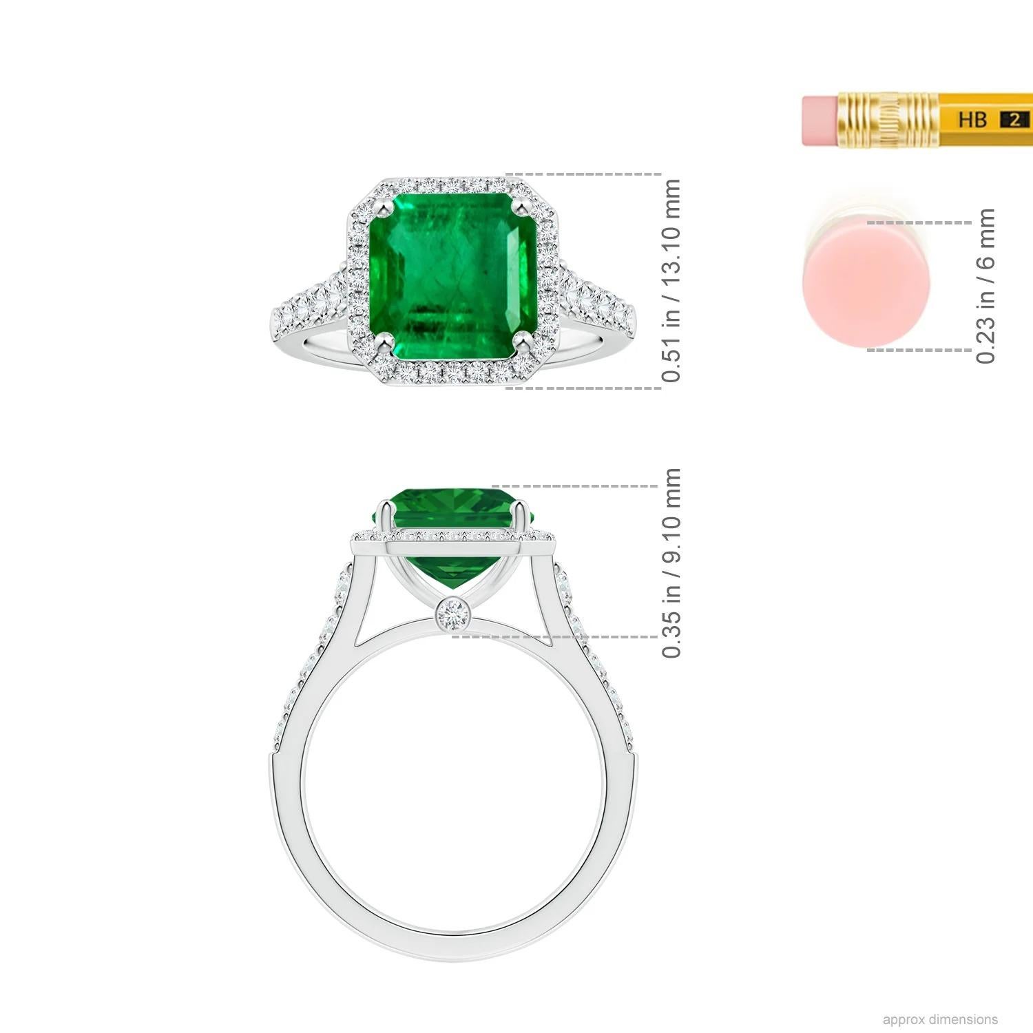 Angara Gia Certified Emerald-Cut Emerald Ring in Platinum with Diamond Halo 5