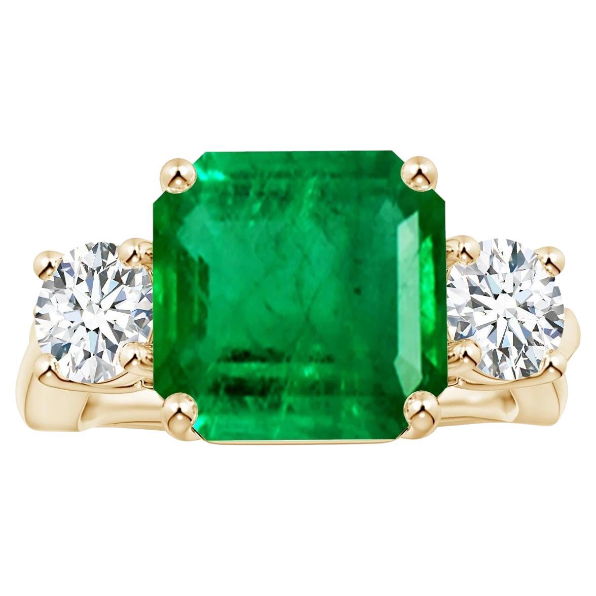 Customizable Angara GIA Certified EmeraldCut Emerald Three Stone Ring