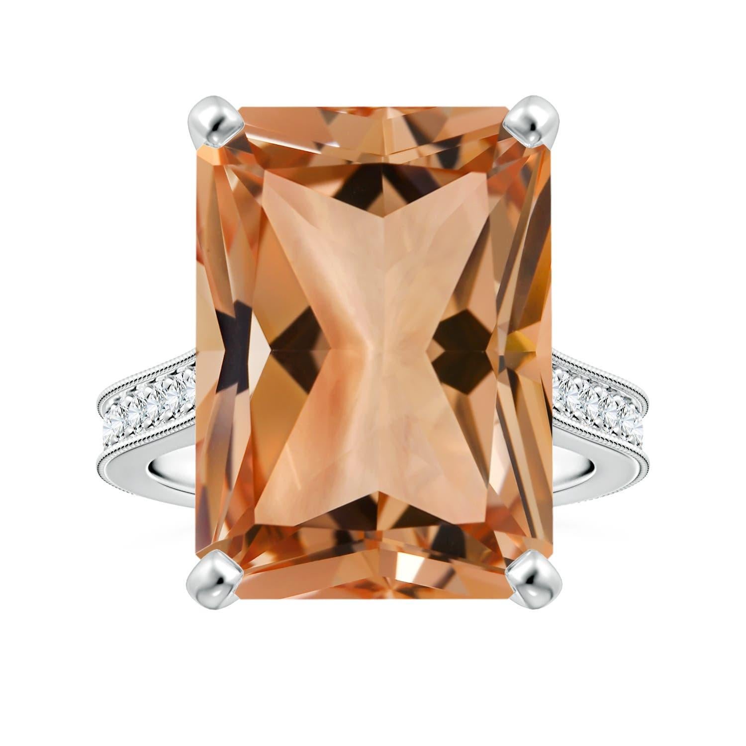 For Sale:  ANGARA GIA Certified Emerald-Cut Morganite Ring in White Gold with Milgrain
