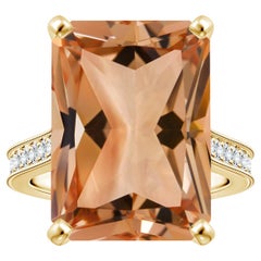 Angara GIA Certified Emerald-Cut Morganite Ring in Yellow Gold with Milgrain 