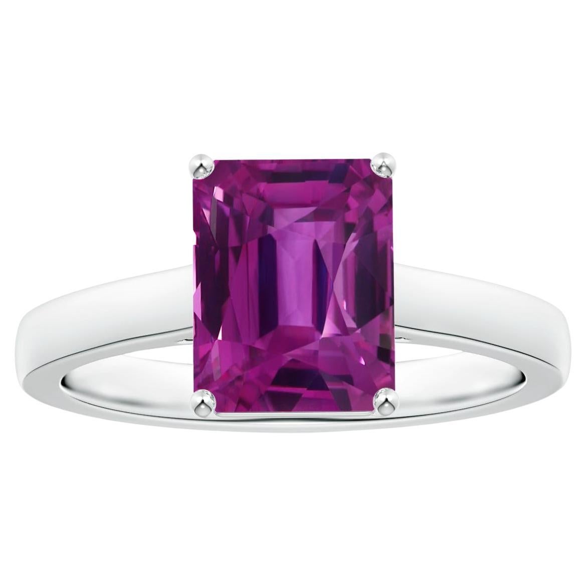 For Sale:  ANGARA GIA Certified Emerald-Cut Pink Sapphire Solitaire Ring in Platinum