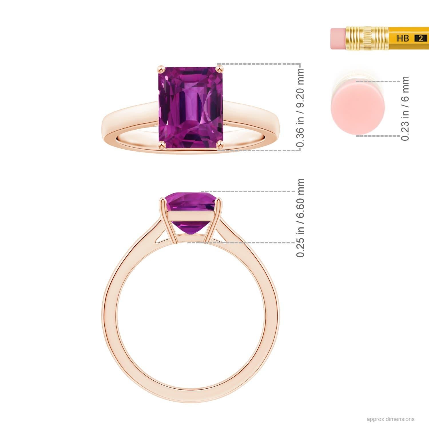 For Sale:  ANGARA GIA Certified Emerald-Cut Pink Sapphire Solitaire Ring in Rose Gold 5