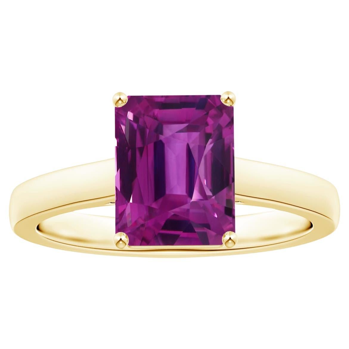 Im Angebot: ANGARA Solitär-Ring aus Gelbgold mit GIA-zertifiziertem rosa Saphir im Smaragdschliff ()