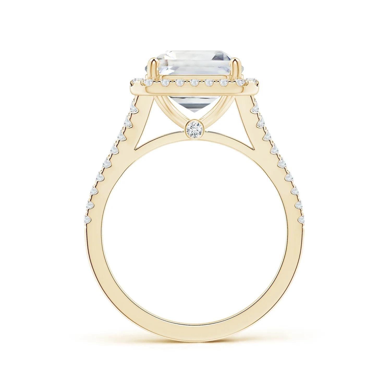 For Sale:  ANGARA GIA Certified Emerald-Cut White Sapphire Halo Ring in Yellow Gold 2