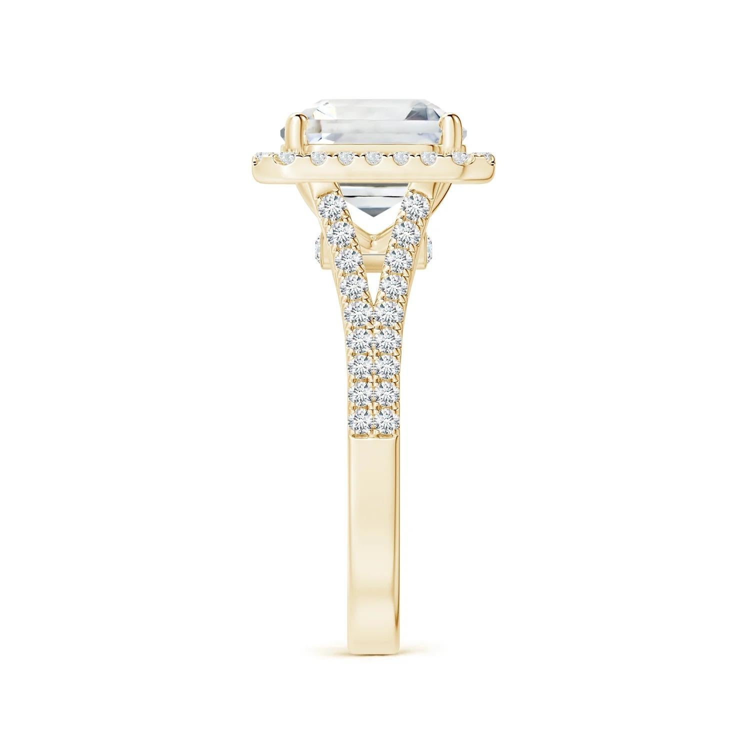 For Sale:  ANGARA GIA Certified Emerald-Cut White Sapphire Halo Ring in Yellow Gold 4