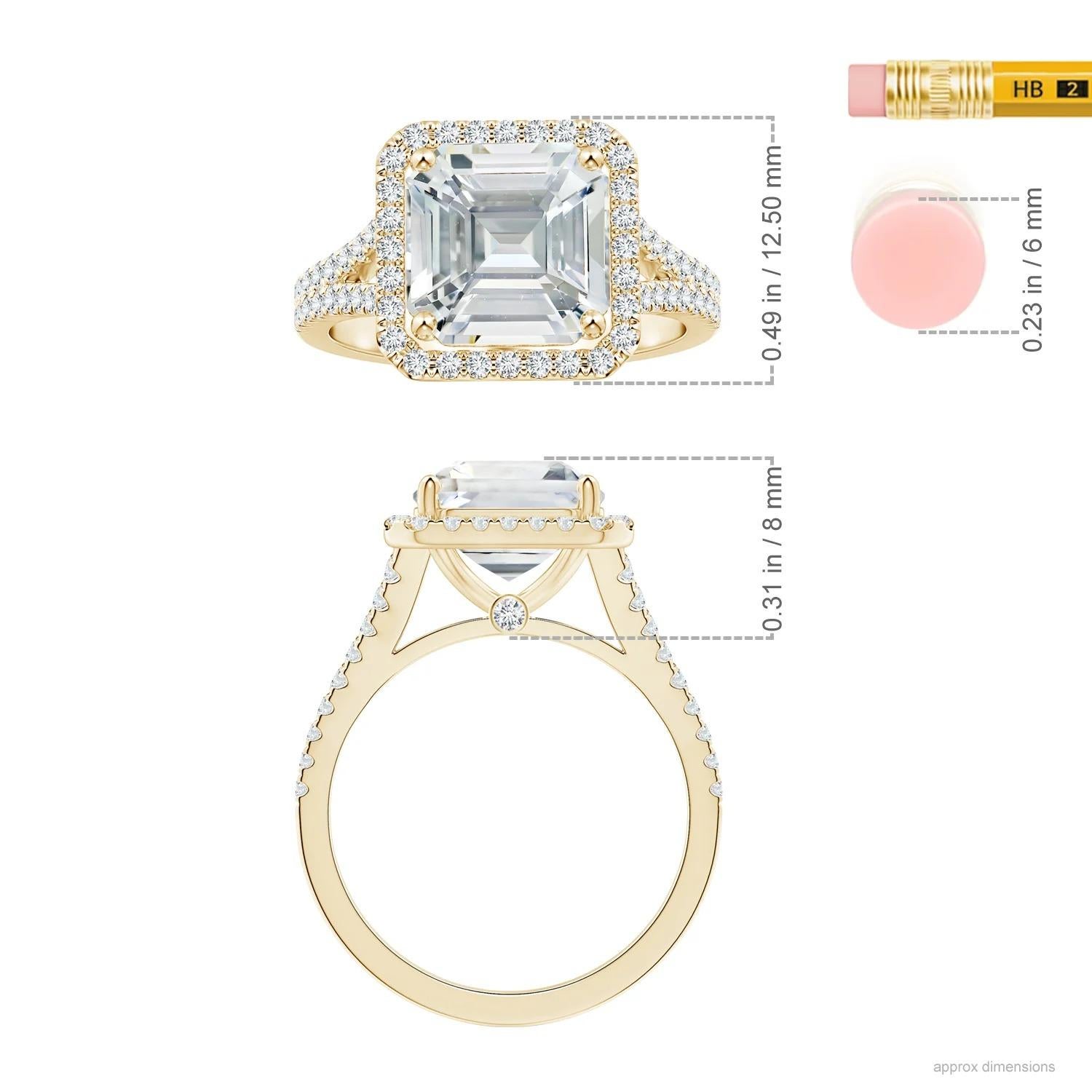 For Sale:  ANGARA GIA Certified Emerald-Cut White Sapphire Halo Ring in Yellow Gold 5