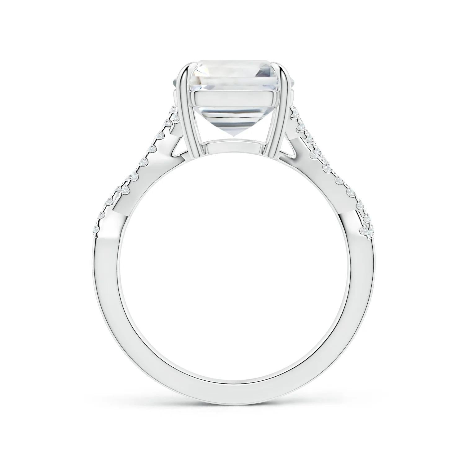 For Sale:  Angara Gia Certified Emerald-Cut White Sapphire Twist Shank Ring in Platinum 2