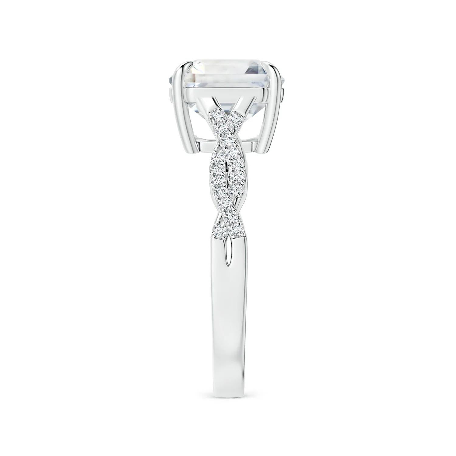 For Sale:  Angara Gia Certified Emerald-Cut White Sapphire Twist Shank Ring in Platinum 4