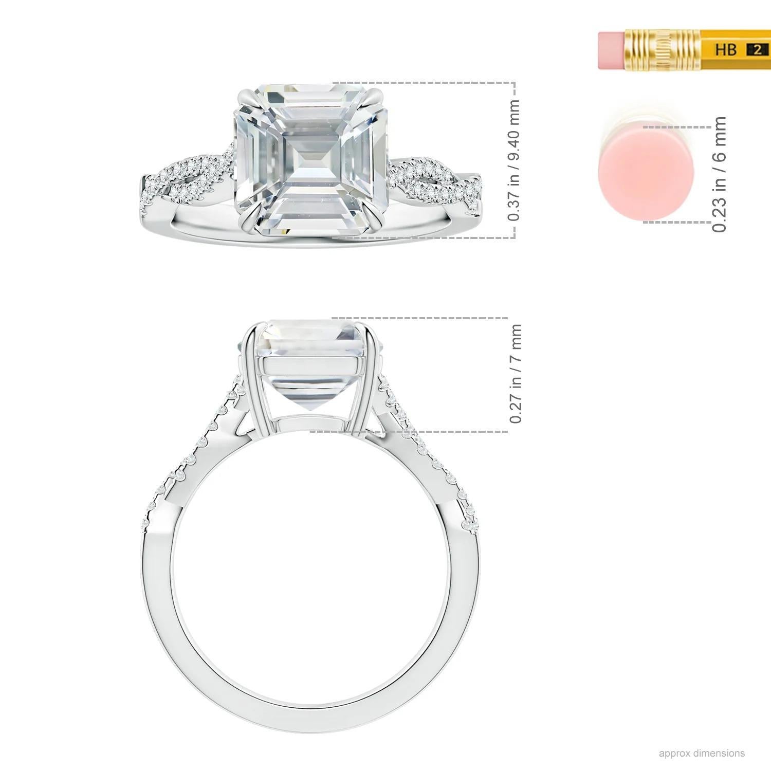 For Sale:  Angara Gia Certified Emerald-Cut White Sapphire Twist Shank Ring in Platinum 5