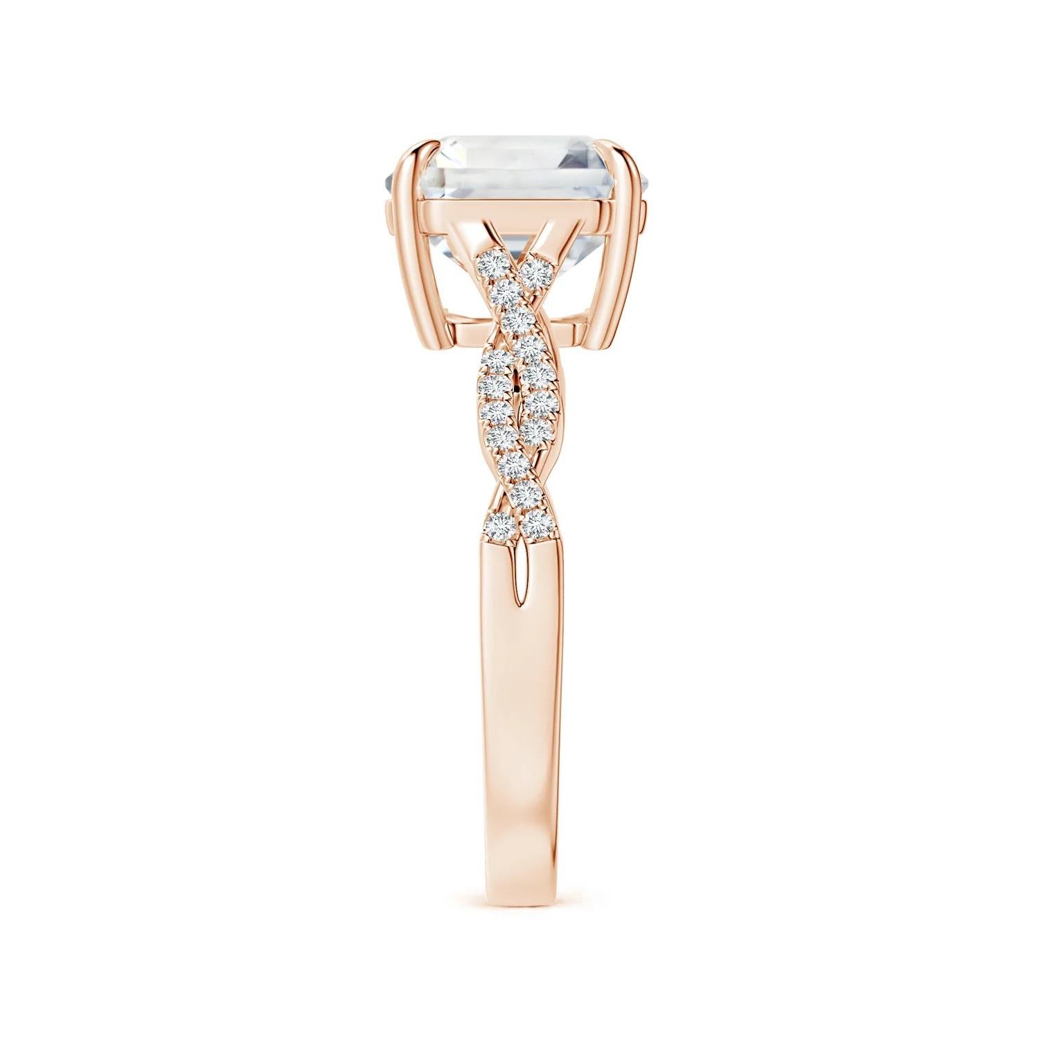 For Sale:  Angara GIA Certified Emerald-Cut White Sapphire Twist Shank Ring in Rose Gold 4