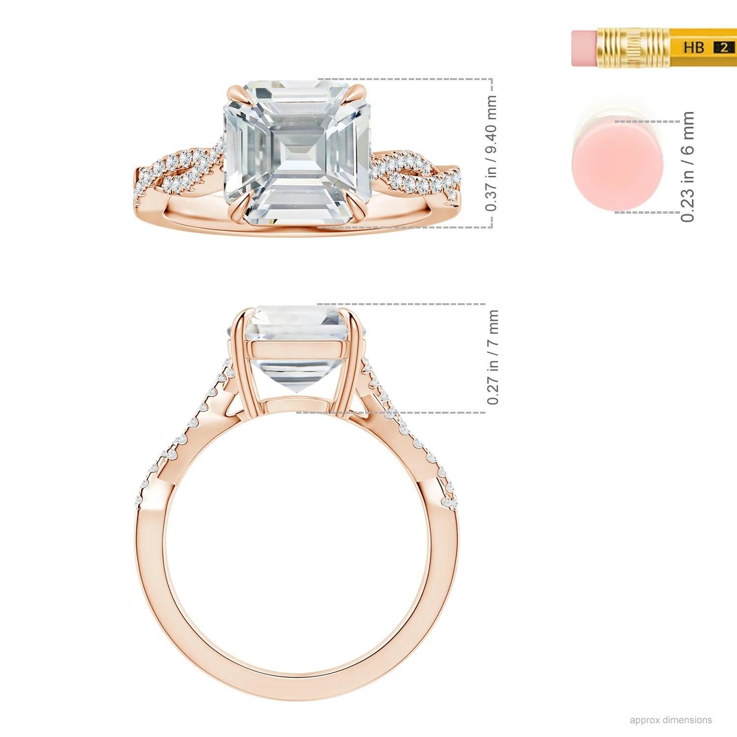 For Sale:  Angara Gia Certified Emerald-Cut White Sapphire Twist Shank Ring in Rose Gold 5