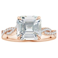 Angara GIA Certified Emerald-Cut White Sapphire Twist Shank Ring in Rose Gold