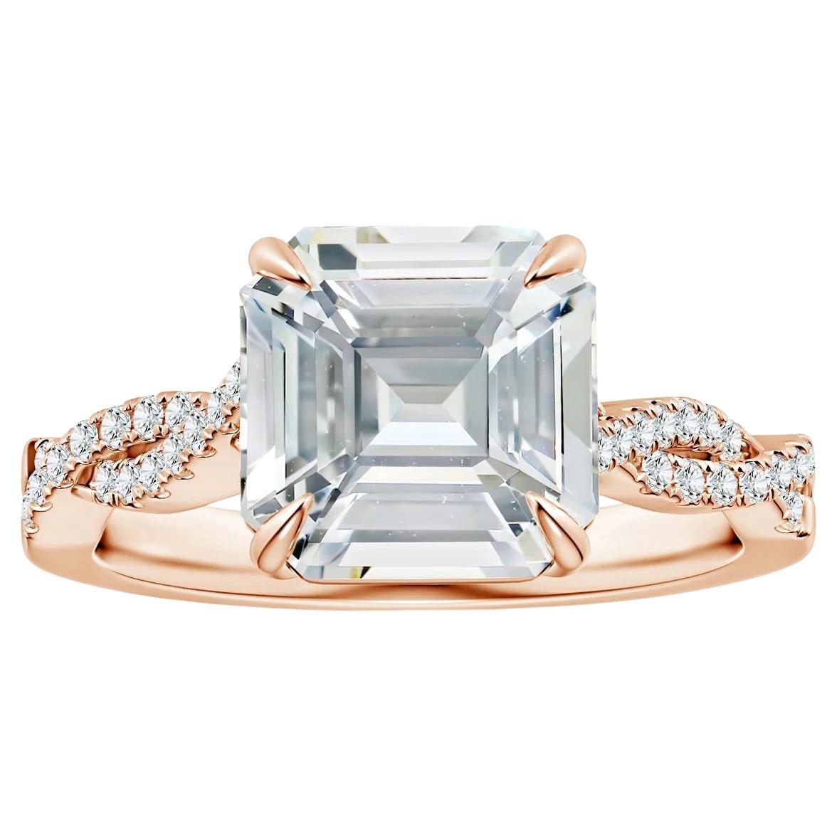 For Sale:  Angara Gia Certified Emerald-Cut White Sapphire Twist Shank Ring in Rose Gold
