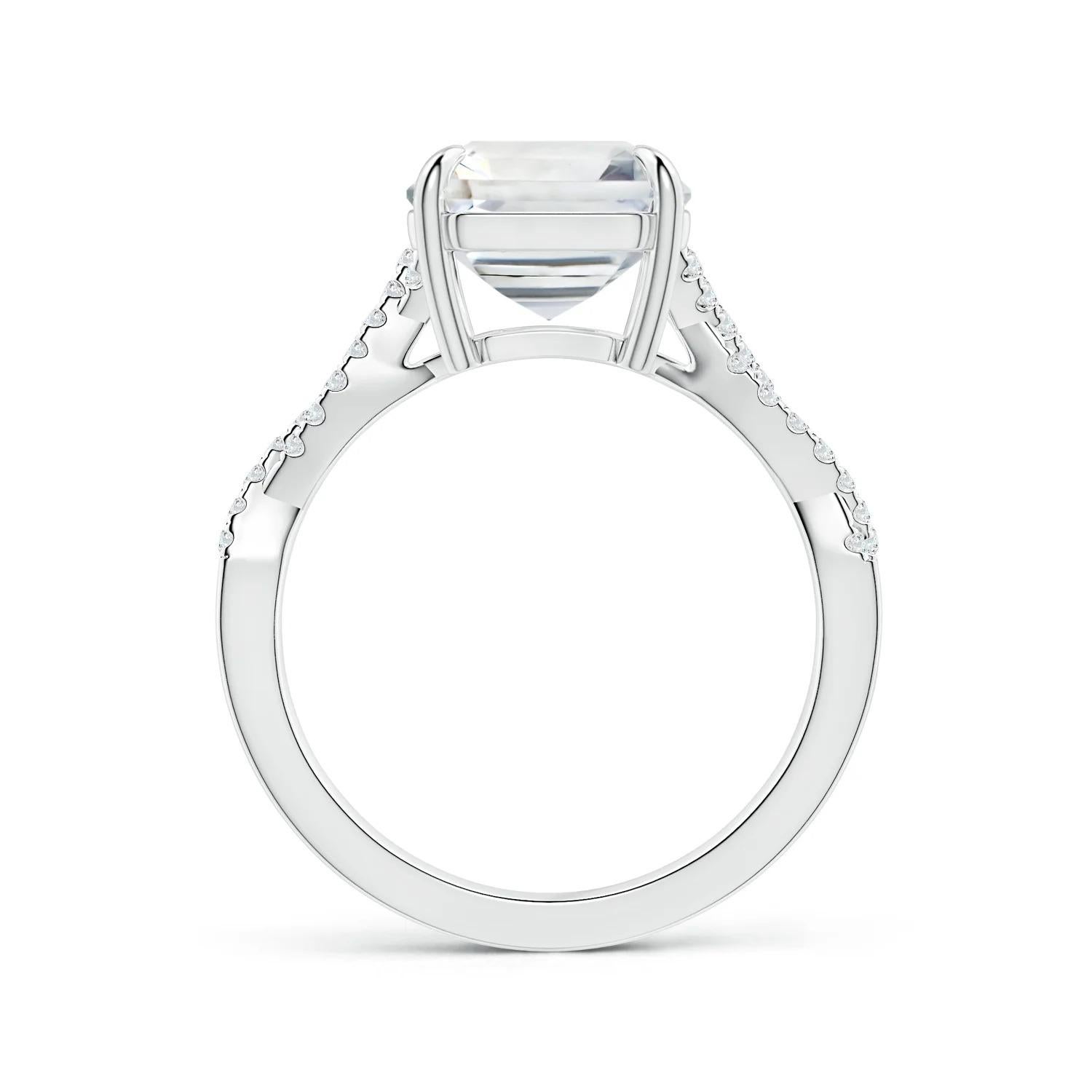 Angara Gia Certified Emerald-Cut White Sapphire Twist Shank Ring in White Gold 2