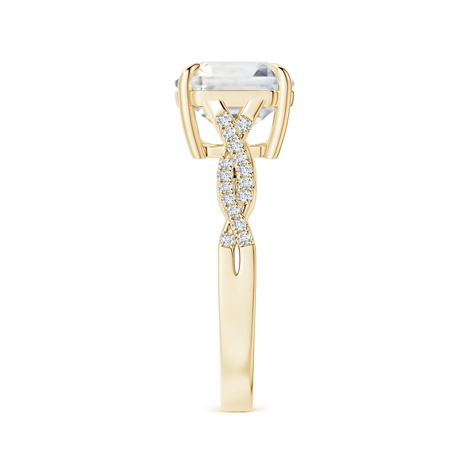 For Sale:  Angara GIA Certified Emerald-Cut White Sapphire Twist Shank Ring in Yellow Gold 4