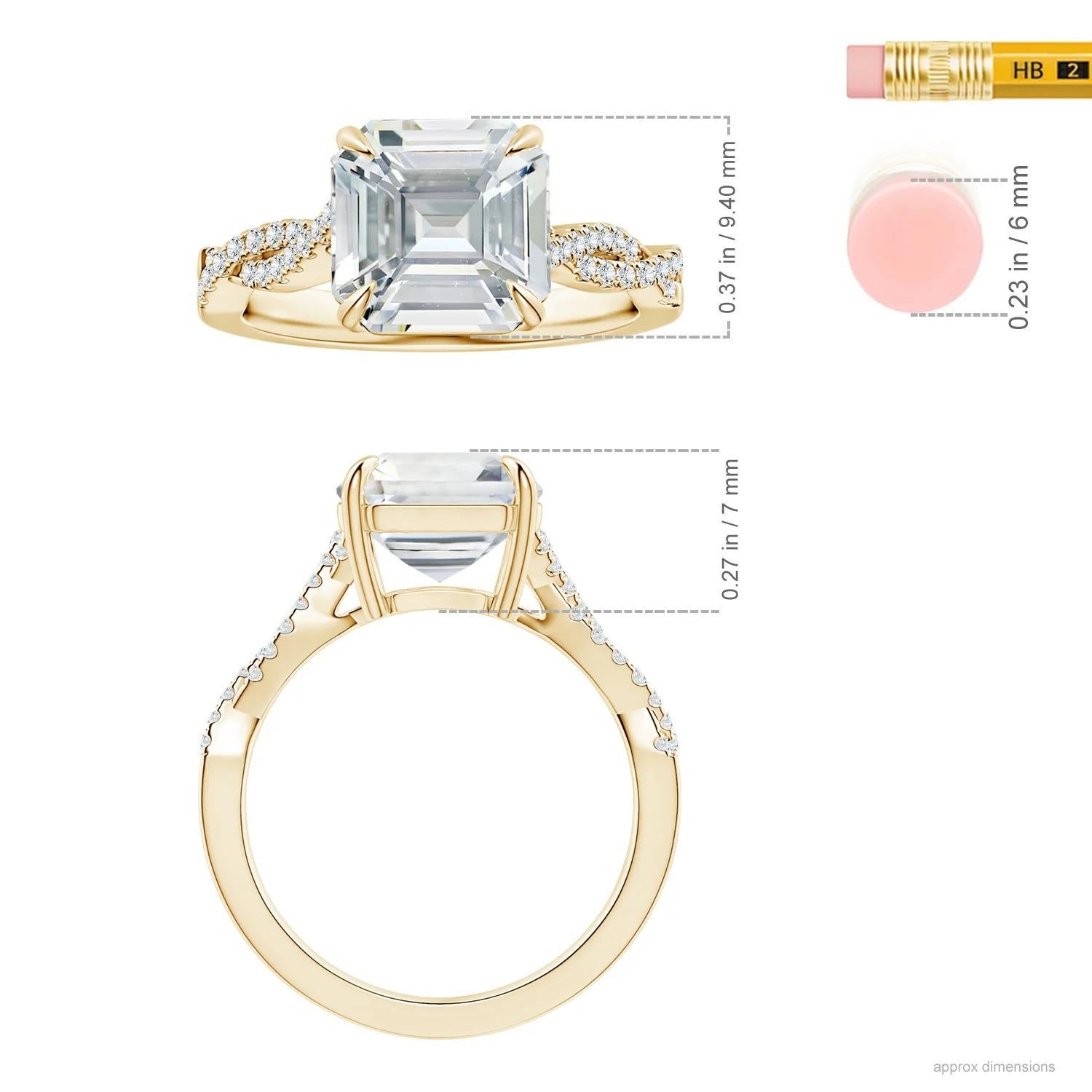 For Sale:  Angara GIA Certified Emerald-Cut White Sapphire Twist Shank Ring in Yellow Gold 5