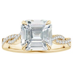 Angara GIA Certified Emerald-Cut White Sapphire Twist Shank Ring in Yellow Gold