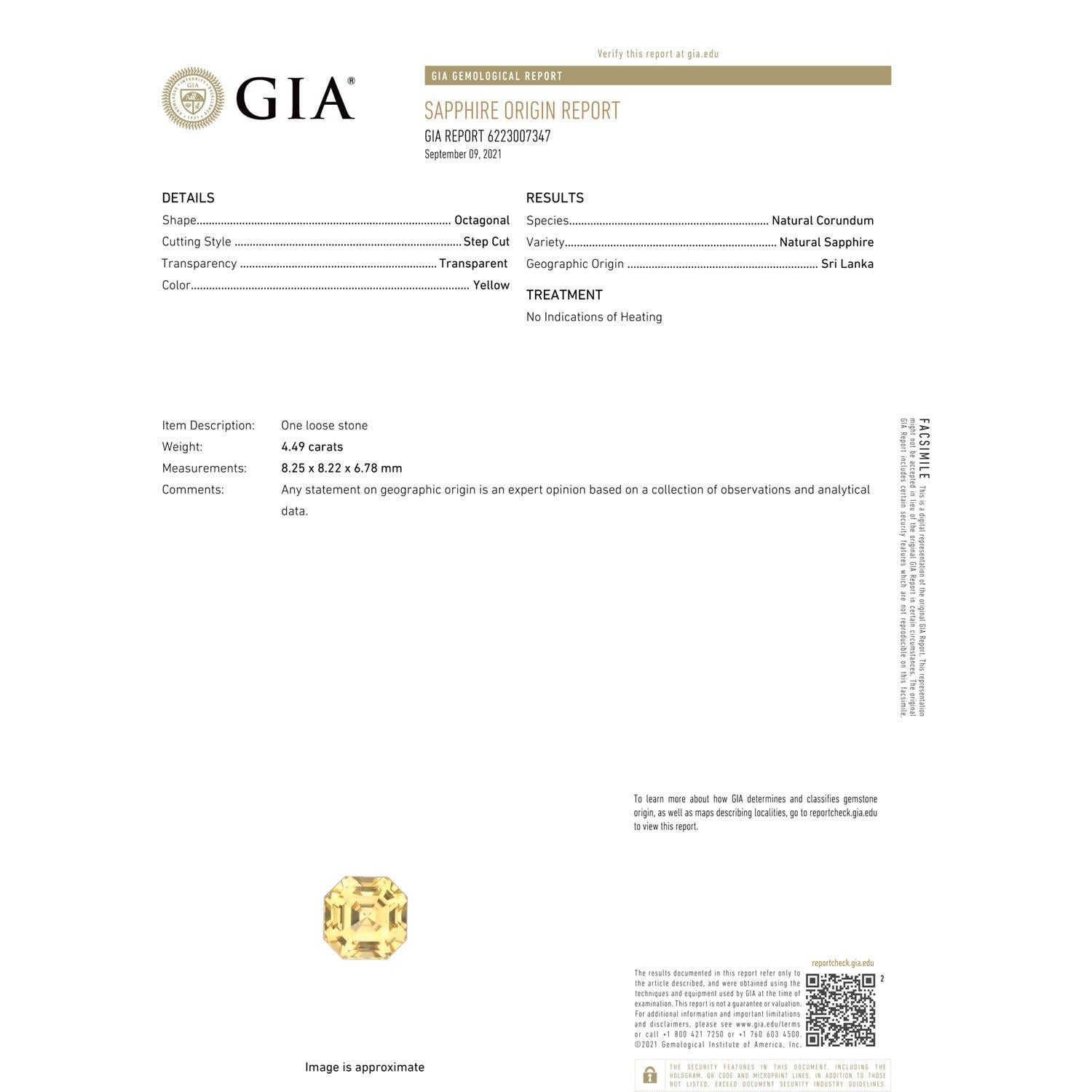 For Sale:  Angara Gia Certified Emerald-Cut Yellow Sapphire & Diamond Ring in Platinum 3